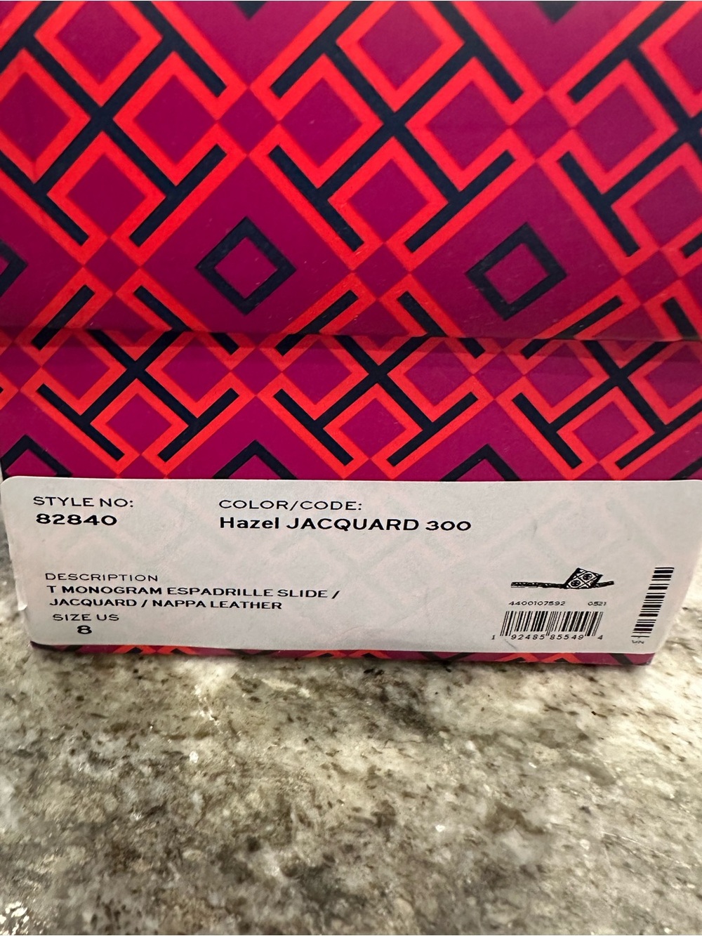 Tory Burch T Monogram Espadrille Slide Hazel Jacquard Nappa Leather Size 8 - Picture 8 of 8